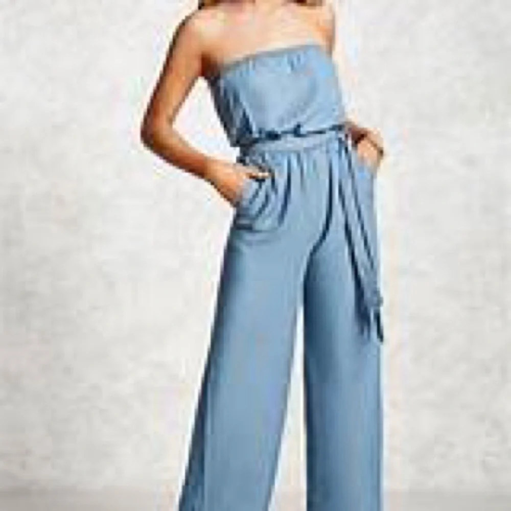 Strapless chambray jumpsuit - Picture 4 of 8